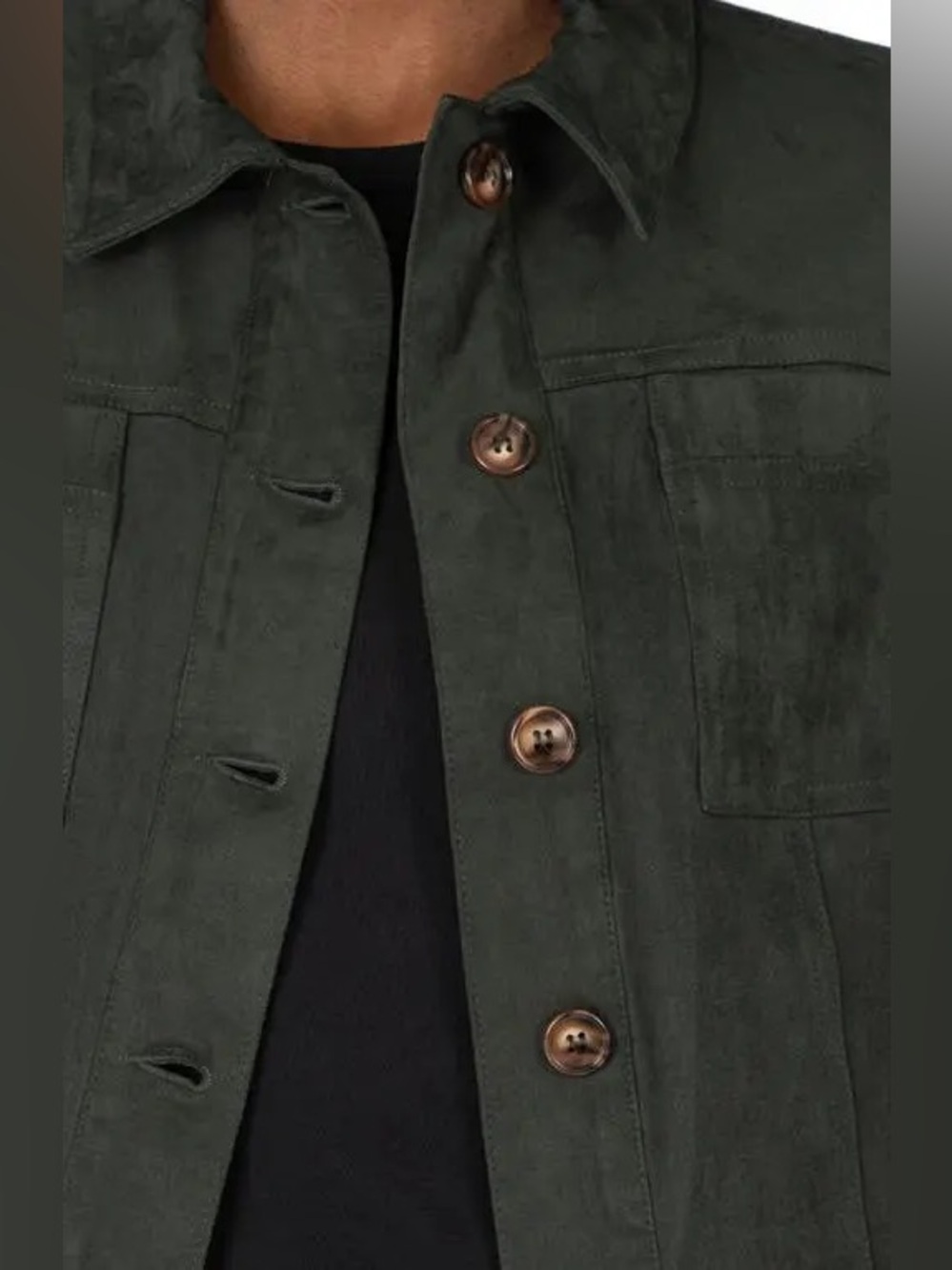 Kit from the Kloth Matilda Crop Faux Suede Trucker Jacket Hunter Green E106 - Picture 4 of 11